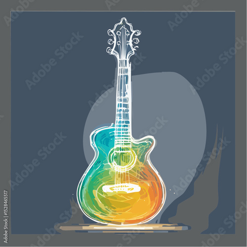 A single stylised guitar illustrated in a bright, modern design with soft gradients.