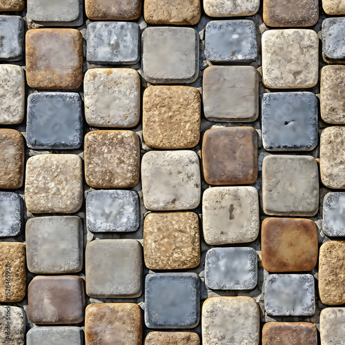 Cobblestone pavement texture grey and brown stone pattern