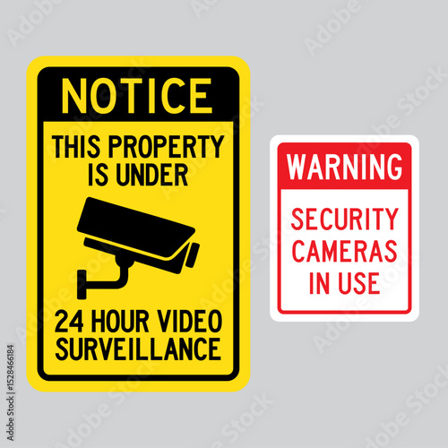 Security Camera Signs – 24 Hour Video Surveillance Warning and Notice Signs Vector Bundle