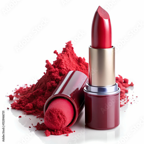 Crimson lipstick and compact powder beauty set