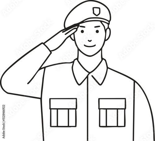 Line drawing for saluting soldier coloring