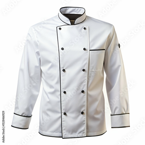 Elegant white chef jacket with black trims professional culinary attire photo