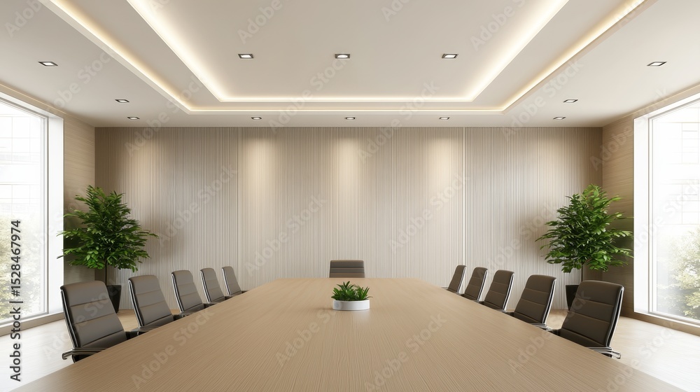 Fototapeta premium Modern Feng Shui Trends. Modern Corporate Conference Room Design Featuring Elegant Feng Shui Elements,3d rendering