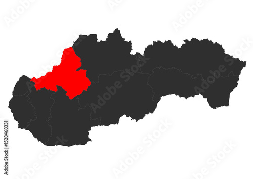 Red vector silhouette of the location map of the region of trecin in the country of Slovakia.