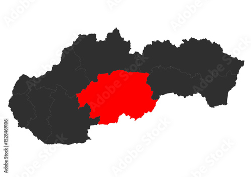 Red vector silhouette of the location map of the region of Banska Bystrica in the country of Slovakia.