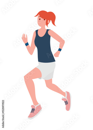 Young woman running. Simple flat illustration