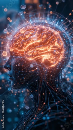 Human brain surrounded by digital data bubbles
