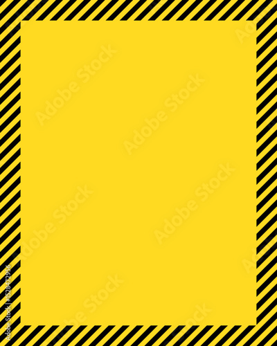 A vertical rectangle background with thin diagonal yellow and black stripes on the border and a yellow center.