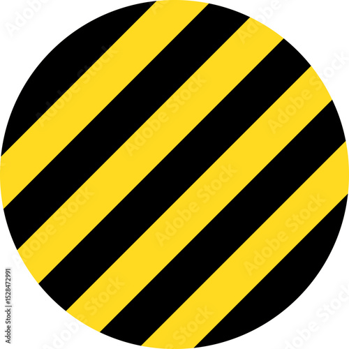 A circular background with big diagonal yellow and black stripes.