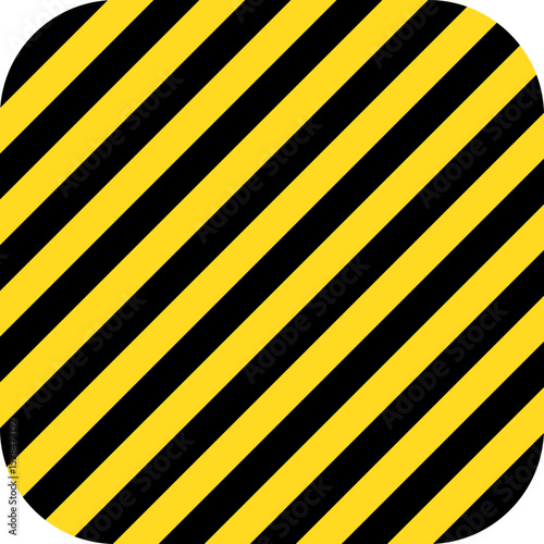 A square background with rounded corners and medium thickness diagonal yellow and black stripes.