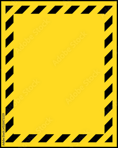 A vertical rectangle background with medium diagonal yellow and black stripes on the border and a yellow center with a black contour.