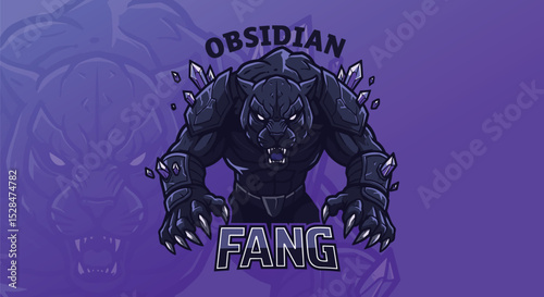 Cyber wolf with obsidian armor and bright blue sensors. Esports mascot vector design in dark tones.