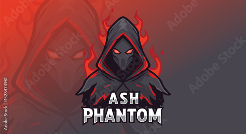 Smoky robotic mask with stealth plating and ember lines. Futuristic flat vector esports-style mascot.