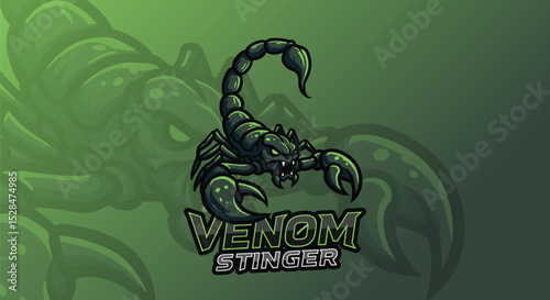 Futuristic cybernetic wasp head with sharp stinger and toxic green highlights. Esports logo vector design.