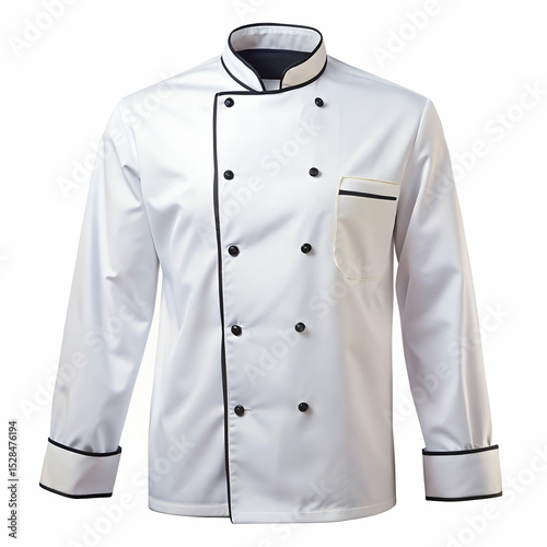 Elegant white chef jacket with black trims professional culinary attire photo