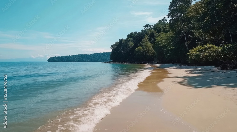 Tropical Beach with Trees and Ocean Waves Tropical Beach with Trees and Ocean Waves