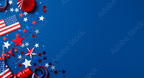 Waving American flag with colorful light effects on dark background – modern and vibrant digital composition for patriotic celebrations and national pride graphics.

 photo