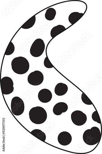 Smooth curved C shape with black dalmatian spots.