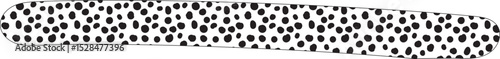 A straight filament shape with a black outline and white background filled with black dalmatian spots.