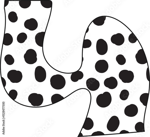 A U-shaped irregular sketch in an abstract organic design, with black polka dots.