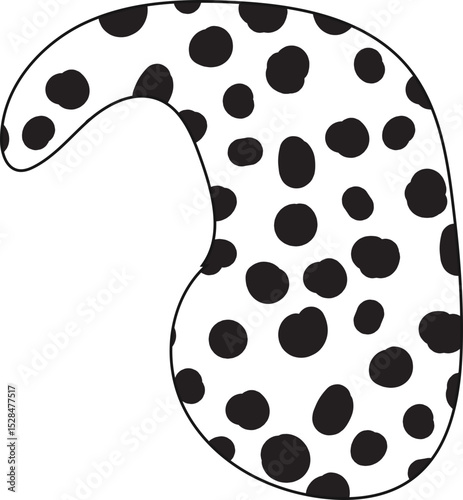 An abstract coral-like shape with smooth curves, adorned with black polka dots.