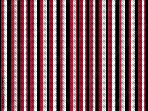 Seamless vertical striped pattern in red, white, and black with a textured knit effect, perfect for textile design and fashion applications.