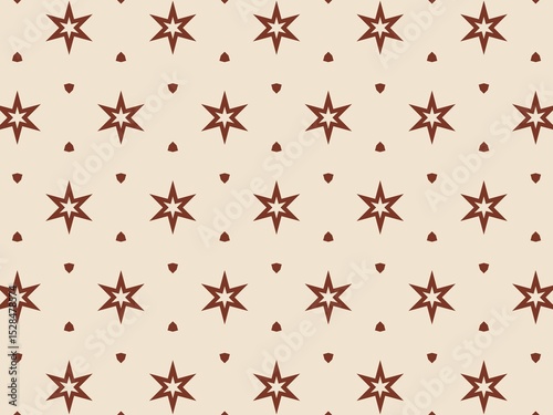 Seamless pattern of brown stars on a beige background, creating a simple yet elegant design perfect for various applications.