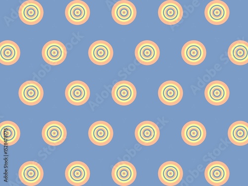 Seamless pastel concentric circles pattern on a muted blue background, perfect for textile prints, wallpapers, and website designs.