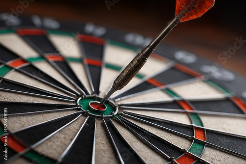 Dart hitting the bullseye on a dartboard