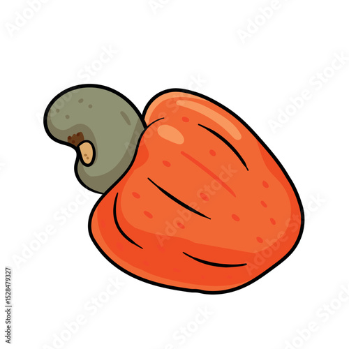 Cartoon Cashew Fruit with Vibrant Orange Apple and Distinctive Nut, Perfect for Tropical Themes
