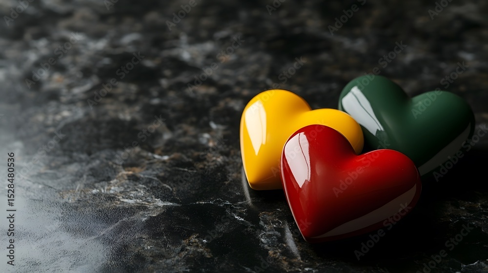 Fototapeta premium Colorful hearts on black, copy space.