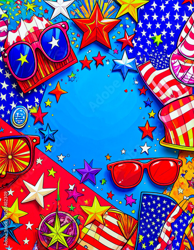 Celebrate America 250: Cartoon Patriotic Border with Copy Space 57
