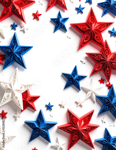 Celebrate America 250: Red White, and Blue Stars on White Background with Copy Space 342