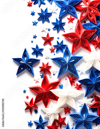 Celebrate America 250: Red White, and Blue Stars on White Background with Copy Space 344