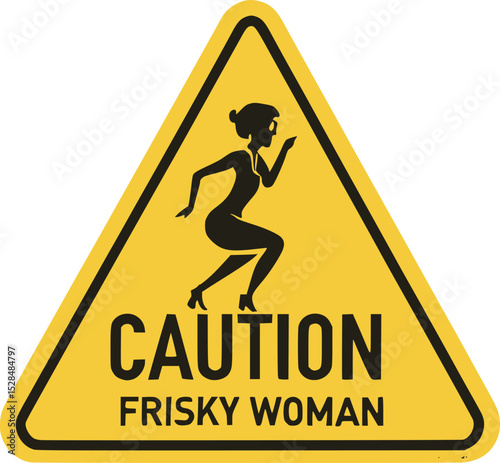 Funny Caution Sign Vector – Frisky Woman Warning Symbol Silhouette in Triangle Shape