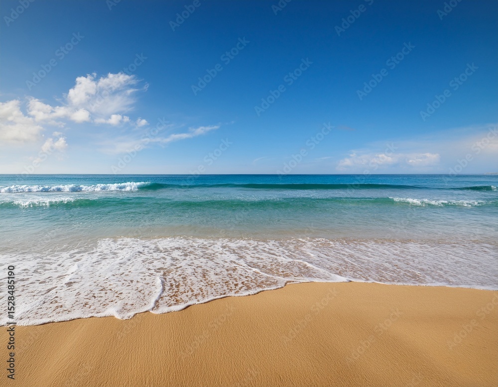 Fototapeta premium tranquil beach with clear blue sky and gentle waves on sandy shore