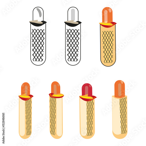 Waffle rolls collection. Dessert vector pack. Sweet snack icons. Topping detail variety.