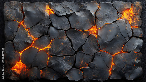 Glowing Lava Cracks in Dark Volcanic Rock Texture