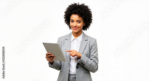 Wallpaper Mural Confident African American Businesswoman with Tablet Smiling on a Clean Isolated Background Torontodigital.ca
