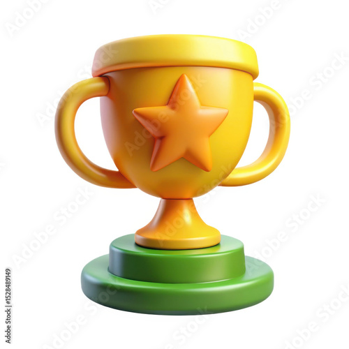 3d cartoon trophy with star isolated on white background