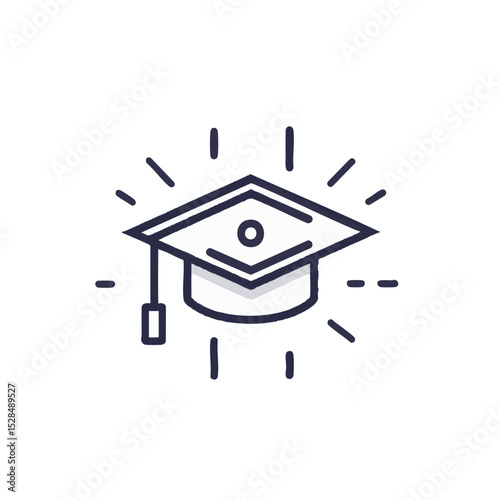 Graduation cap symbol with tassel and radiating lines