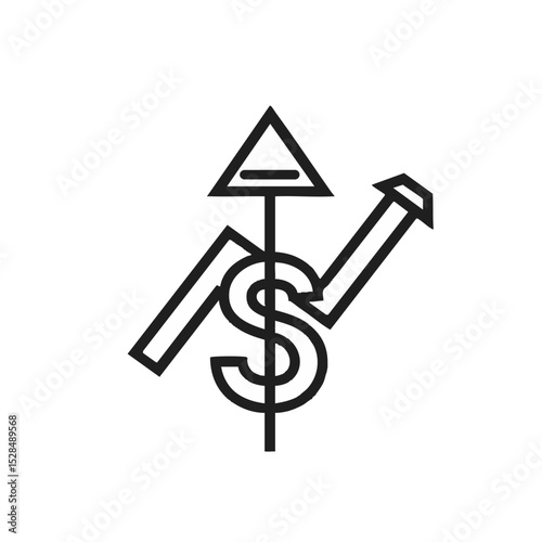 Dollar sign with upward arrow and line graphs intersecting it