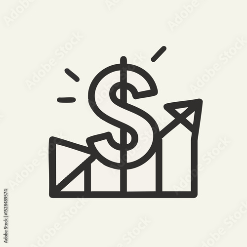 Dollar sign overlaps upwardtrending line graph with neutral background