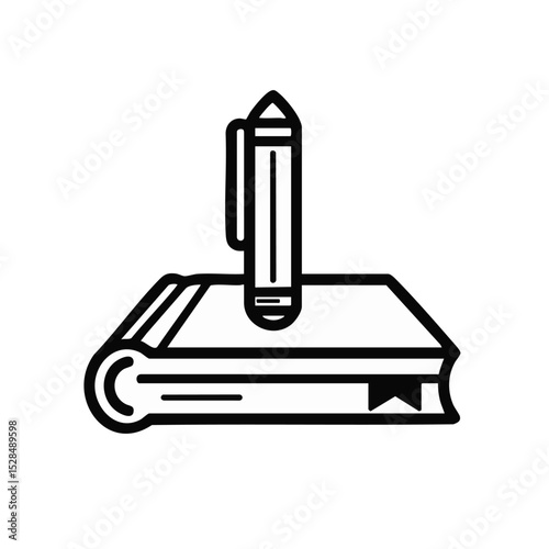 Book with a pen on top simple line art style