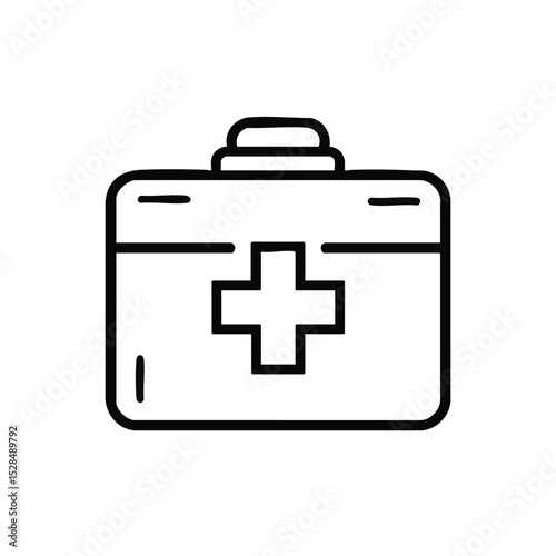 A first aid kit with a handle and a cross on the front