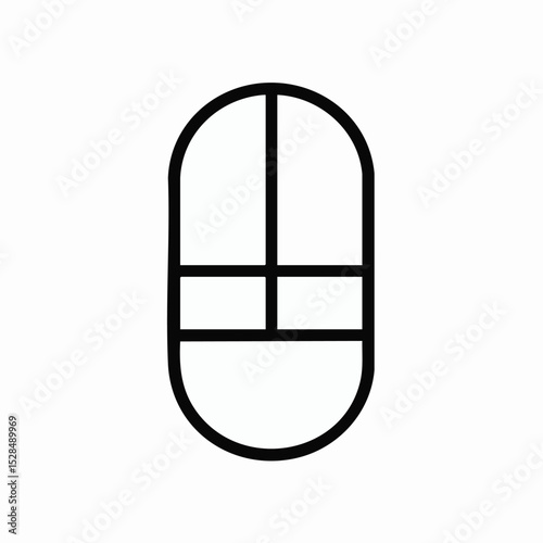 Simple black outline of a computer mouse with vertical and horizontal lines within its ovular shape