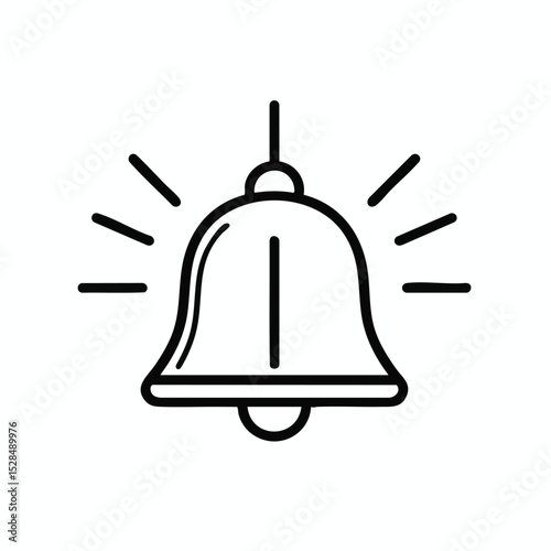 Black  white line drawing of a ringing bell with straight lines indicating sound