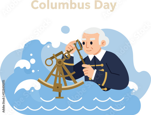 Christopher Columbus exploring sea navigation with sextant celebrating Columbus Day vector illustration 