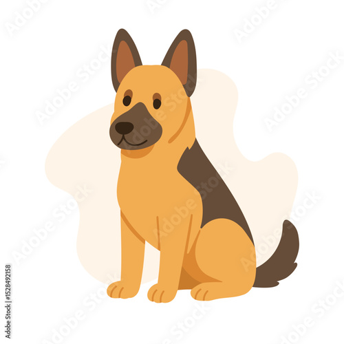 A friendly German shepherd sits quietly, showcasing its alert expression and distinctive coat pattern against a soft, plain background.