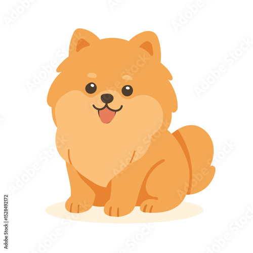 A cheerful pomeranian spitz sits comfortably with its fluffy coat and bright eyes, exuding joy and playfulness in a warm, inviting room.